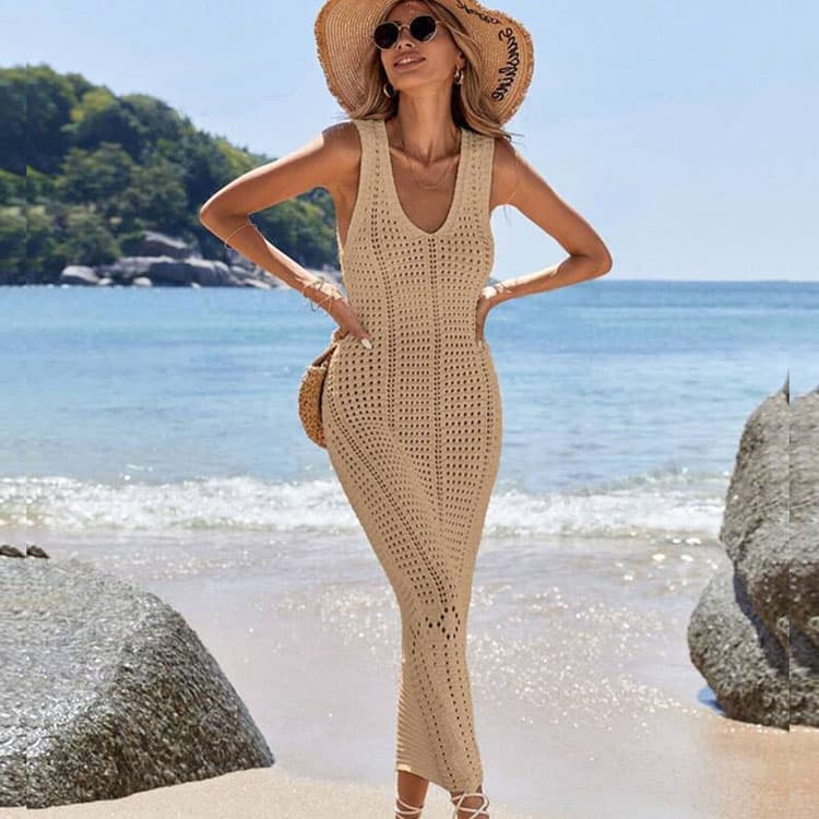 Knitted Lace Sexy Beach Dress 2025 New Fashion Long Dress for Women