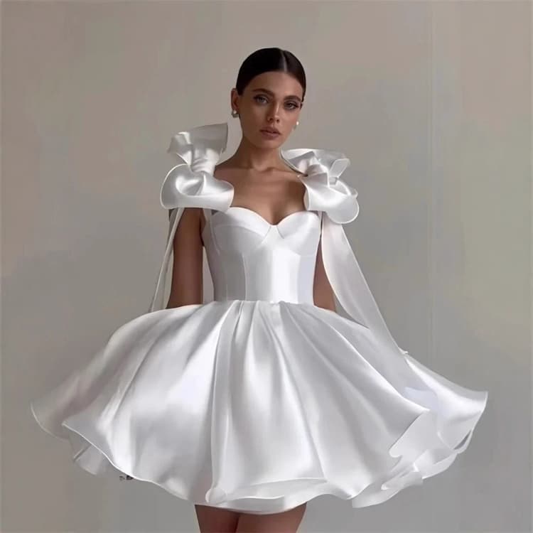 3D Bow Suspenders Short Evening Dress Birthday Party Short Women Dress Solid Color Temperament Mini Princess Dress Custom