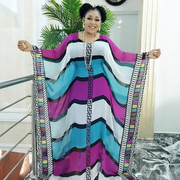 African Women Robe Plus Size Dress Pearl Chiffon Printed Blouse Cover Ups