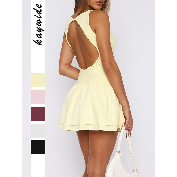 Wenshuo Sleeveless Backless Dress Wholesale Simple Solid Color Dress Custom logo Ruffles a Line Dress Factory Direct
