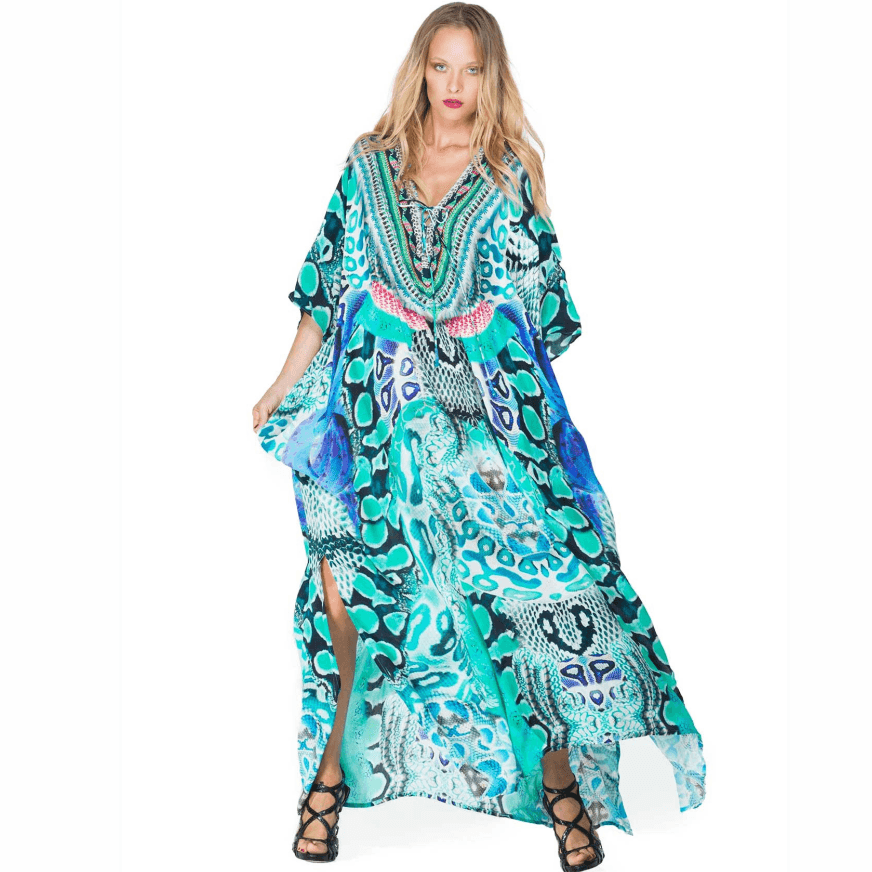 2020 Beach Blouse Green Print Robe Vacation Bikini Cover Ups