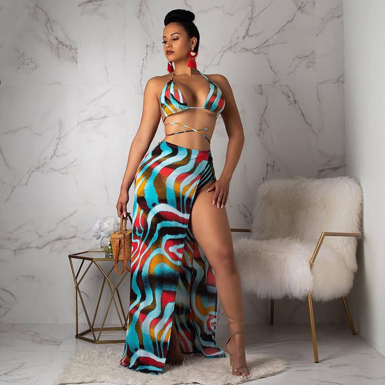 Summer Sexy Bikini Chiffon Cover up Fashion Three-Piece Suit Womens Swimwear Bikini