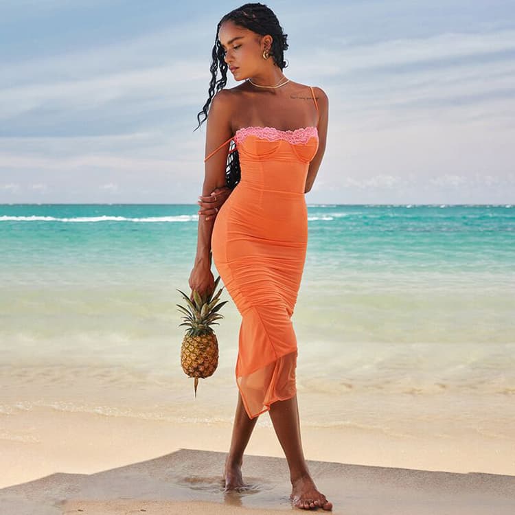 Summer New Mid Length Dress Lace Wrapped Chest Strap Dresses Sexy Dresses for Women
