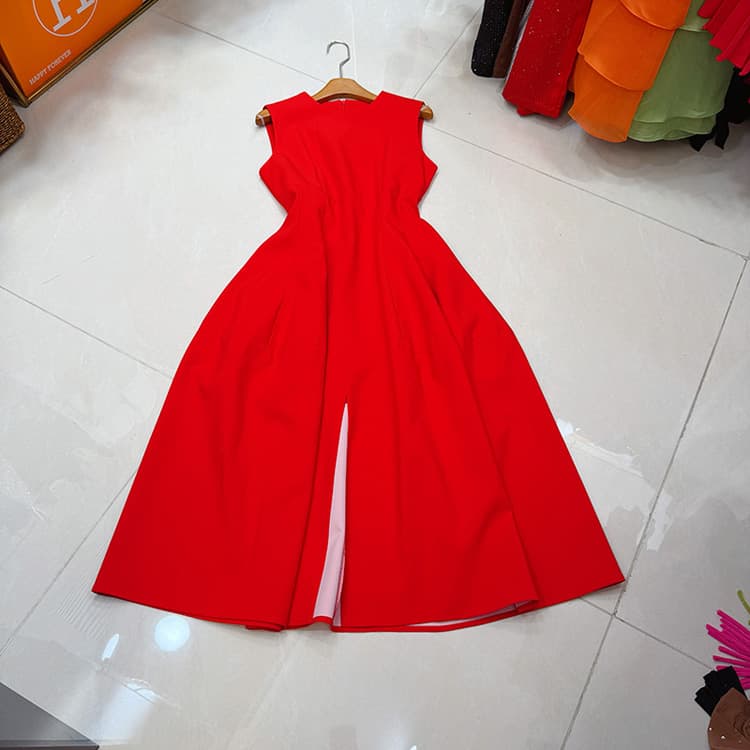 Wenshuo Simple Solid Color Dress Wholesale Elegant Sleeveless Dress Custom logo High Quality Dress Factory Direct