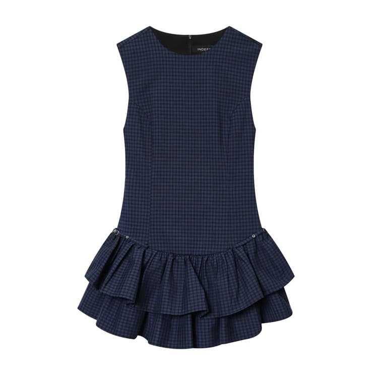 Women Casual Plaid Ruffled Short Dress Round Neck Sleeveless Slim Fit Mini Dress Fashion Dress Custom and Wholesale