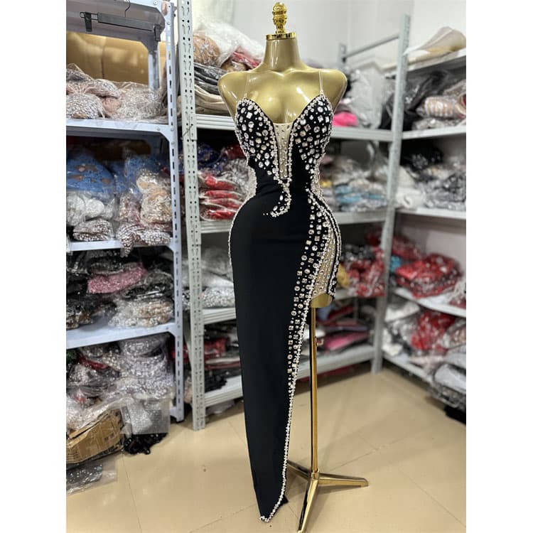 2026 Spring Women High Quality Diamond Dress Sexy Sleeveless Strapless Slim Fit Party Dress V Neck High End Evening Dress