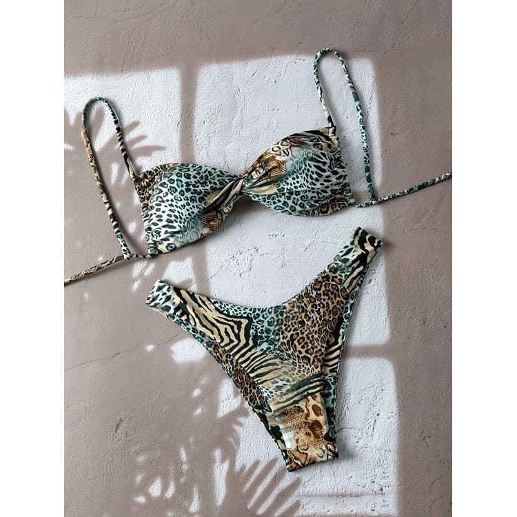 Custom Logo Wholesale Bikini Sexy Leopard Print Swimsuit High Cut Reversible Sexy Bikini