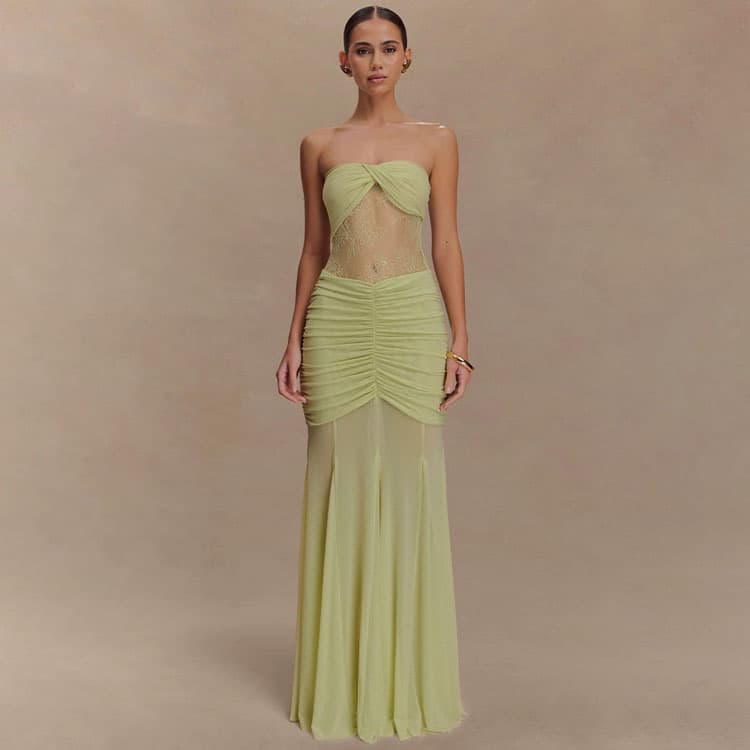 Strapless Lace Patchwork Women Dress 2026 Summer New Style Elegant Evening Dress Slim Fit Fashion Irregular Women Party Dress