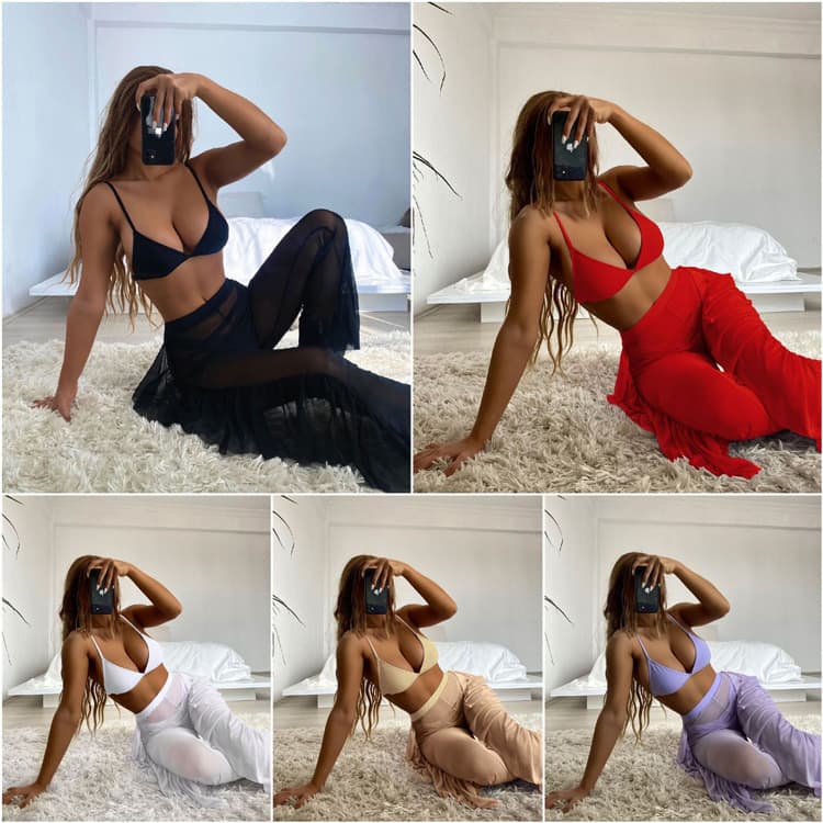 Three Piece Bikini Personality Ruffle Pants Bikini Fitness Swimwear