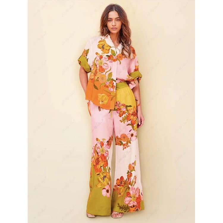 Printed Lapel Suit Custom logo Button Shirt Suit Factory Directly Loose Trousers Women Suit Wholesale
