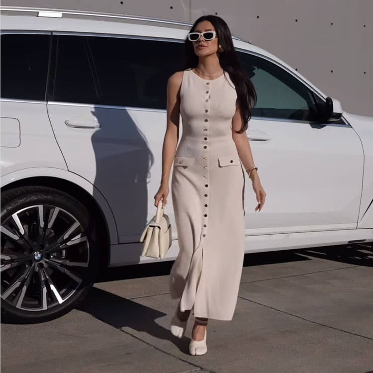 Summer 2025 New Fashion Sleeveless Single Breasted High Waisted Slim Long Skirt Women Knit Dresses