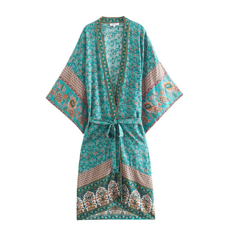 Loose Printed Dress Wholesale Wide Sleeve Kimono Custom logo Raglan Long Dress Factory Direct