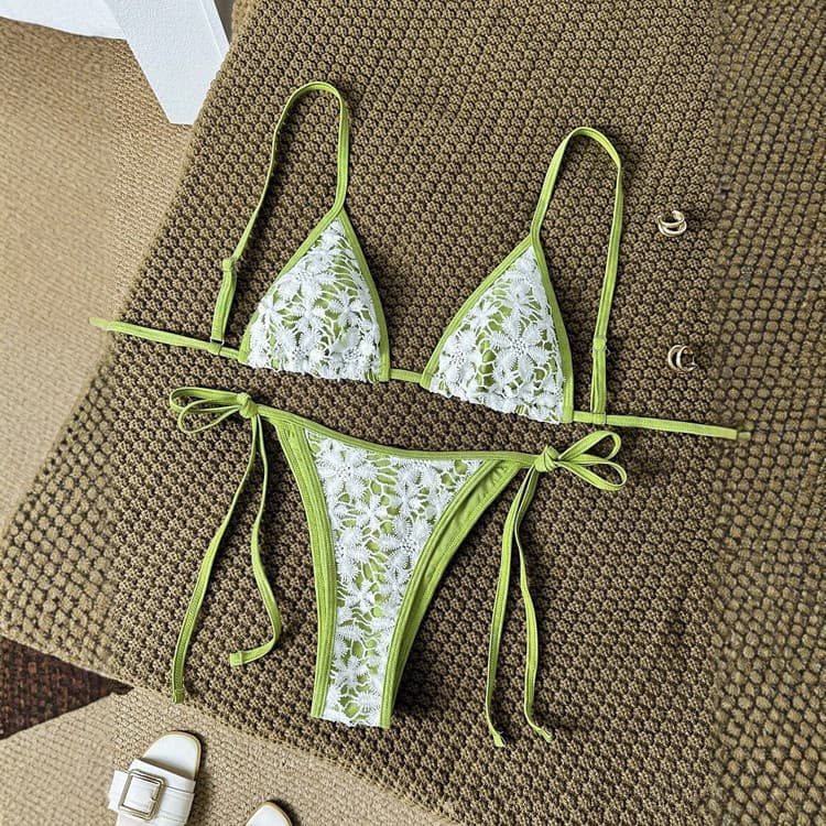 Wholesale XS-L Fresh Green Bikini Sexy Strap Lace Bikini Swimsuit Triangle Mini Bikini Women