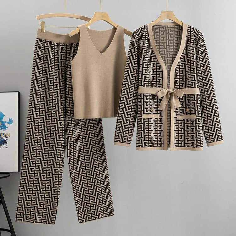 Plaid Knitted Women Suit Custom logo Vest Shirt Three-piece Suit Factory Directly Soft Solid Color Trousers Wholesale
