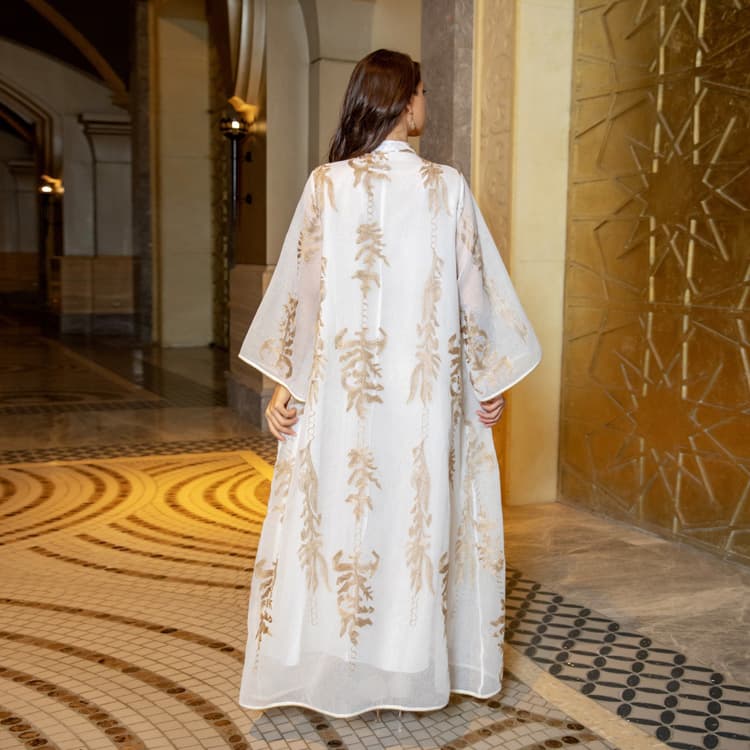 Habaya Golden Embroidery Long Sleeve Dress Abaya Islamic Embroidered Dubai Maxi Elegant Ladies Dress