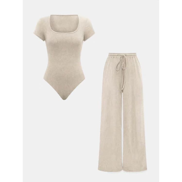 Solid Color Jumpsuit Set Wholesale Drawstring Straight Leg Trousers Custom logo Square Neck Jumpsuit Factory Direct