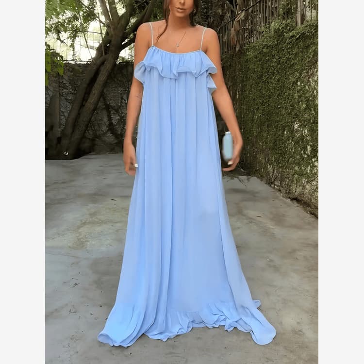 Wenshuo Ruffled Loose Dress Wholesale Casual Backless Dress Custom logo Solid Color Dress Set Factory Direct