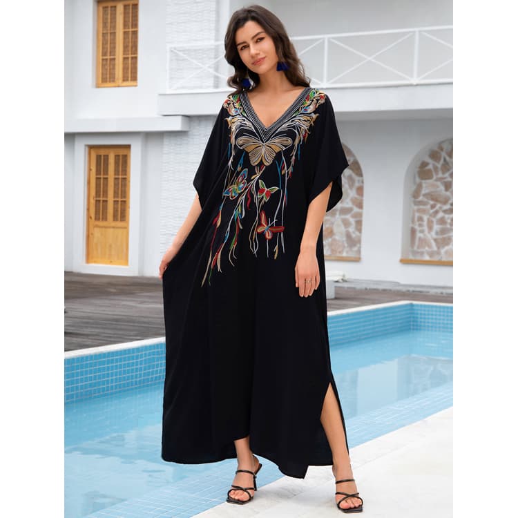Butterfly Embroidered Blouse Custom logo Loose Blouse Wholesale Bikini Outerwear Factory Directly