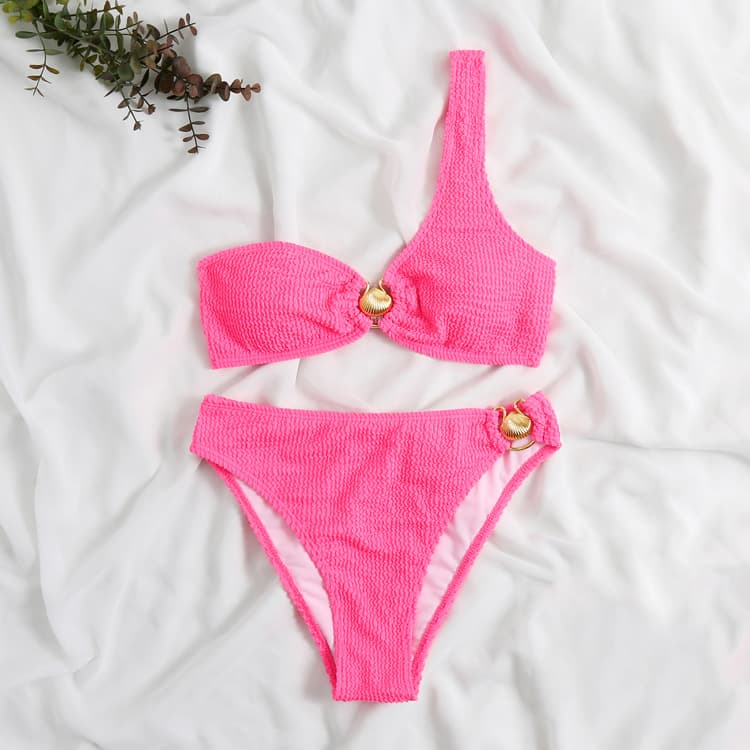 New Wave Pattern Shell One Shoulder Bikini Sexy Two Piece High Waist Swimwear