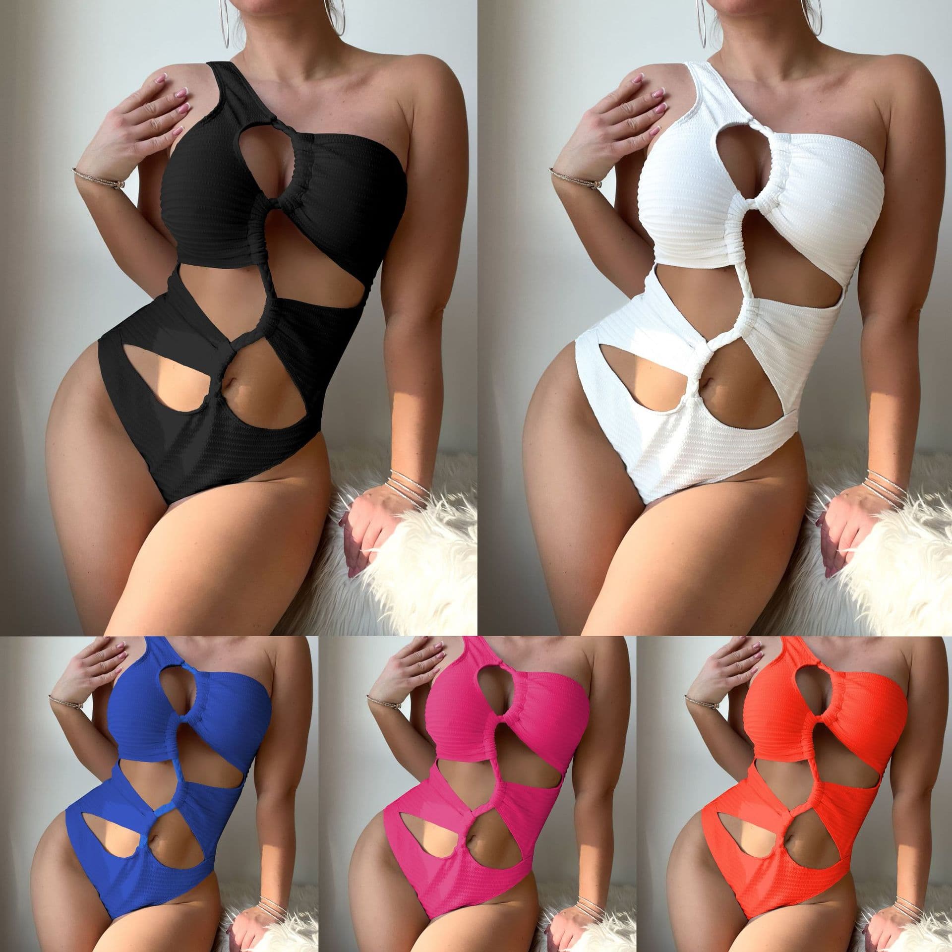 Wholesale Solid Color One-piece Bikini Sexy One Shoulder Hollow Swimsuit Bikini Fitness Swimsuit