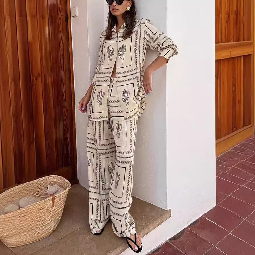 Long Sleeved Printed Tops Wholesale Fashion Casual Women Suits Manufacturer 2025 Loose Trousers Factory Directly