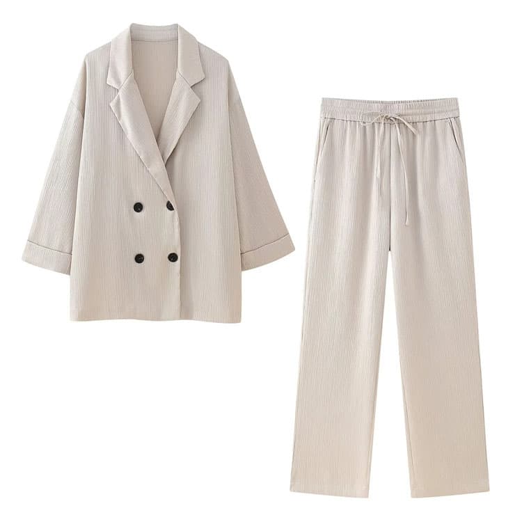 Stylish Casual Women Suit Wholesale Lapel Long Sleeve Blazer Factory Direct Drawstring Soft Trousers Custom logo