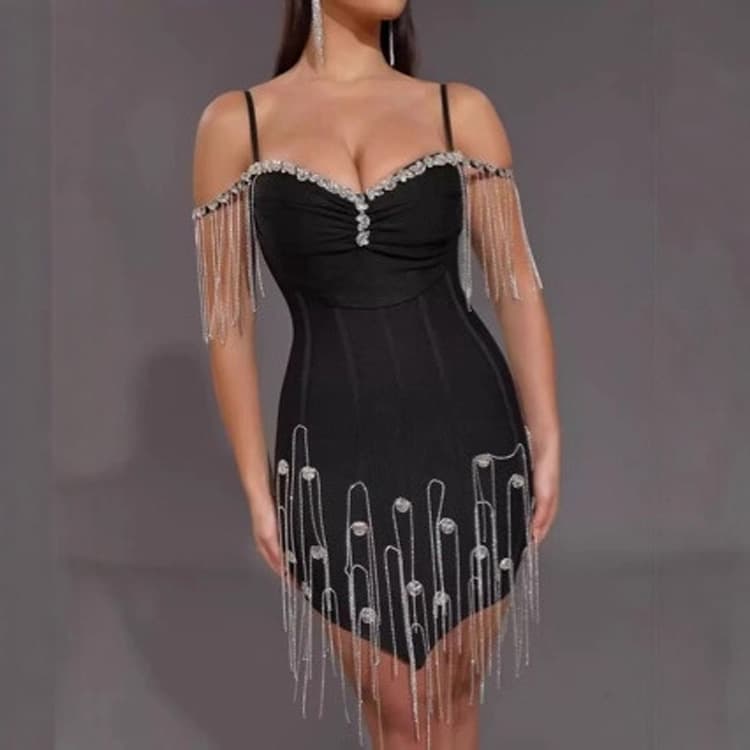 Tassel Mini Skirt Factory Direct Rhinestone Sexy Dress Wholesale High End Club Dress Custom logo