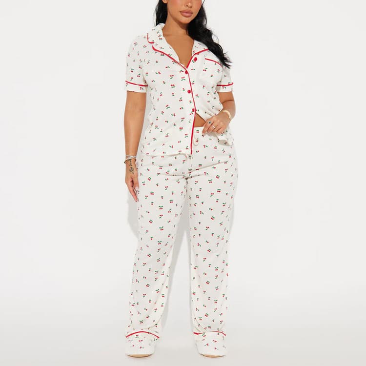 Stylish Soft Loungewear Factory Directly Printed Breathable Pajamas Custom logo Lapel Short Sleeve Pajamas Wholesale