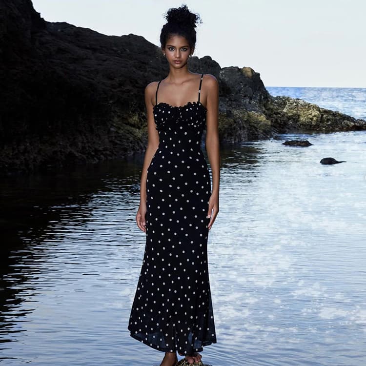 Polka Dot slip Dress Wholesale Stylish Slim Fit Dress Custom logo Casual Maxi Dress Factory Direct