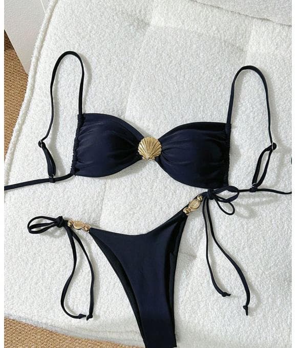 2025 New Bikini Solid Color Swimsuit Bandage Swimwear Sexy High Waist Bikini Beachwear