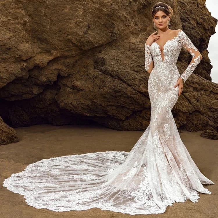 2026 Summer New Arrival Wedding Dress Off Shoulder Backless Women Wedding Dress Train Women Lace Embroidery Wedding Dress
