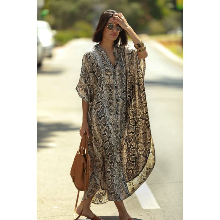 New Style Serpentine Dress Dubai Kaftan Printing Swim Cover up Women