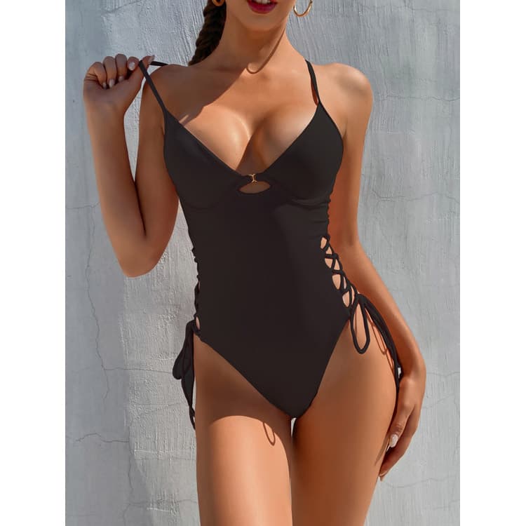 Hot Sale New One Piece Swimsuit Sexy Women Bikini Solid Color Swimwear