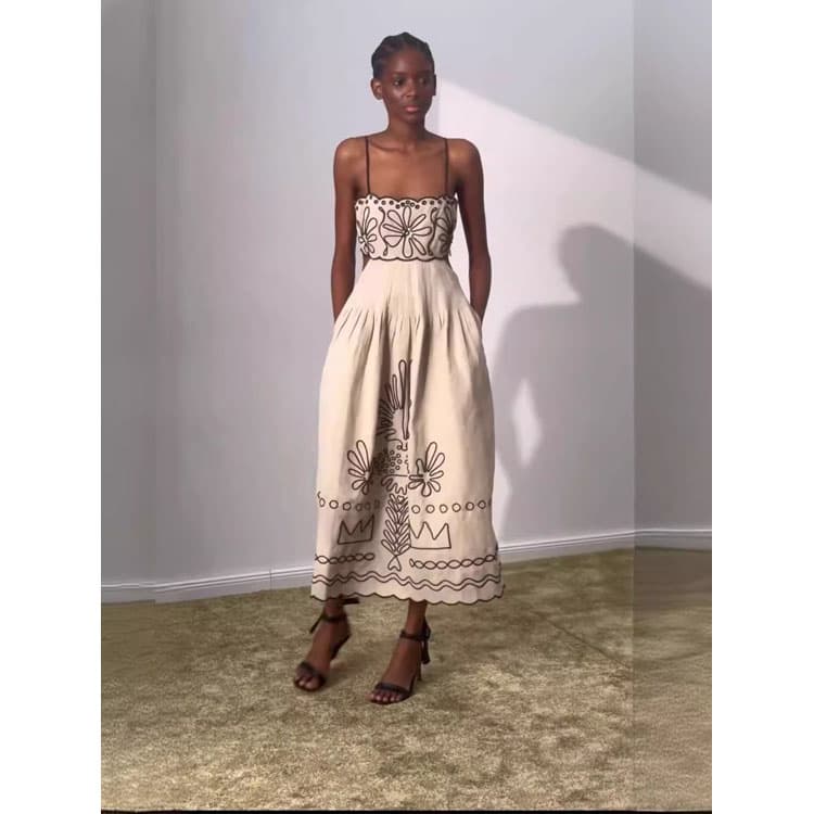 Printed Casual Dress Custom logo Suspender Long Dress Wholesale Beach slip Dress Factory Directly