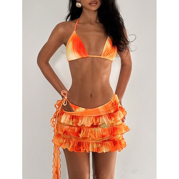 Wholesale Gradient Tie Dye Bikini Orange Swimsuit Sexy Girl Bikini Set