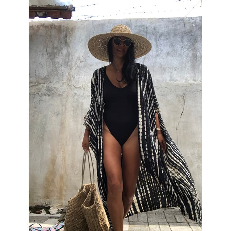 Women Wholesale Kaftan Fashion Designer Black and White Print Elastic Cover up Swimwear