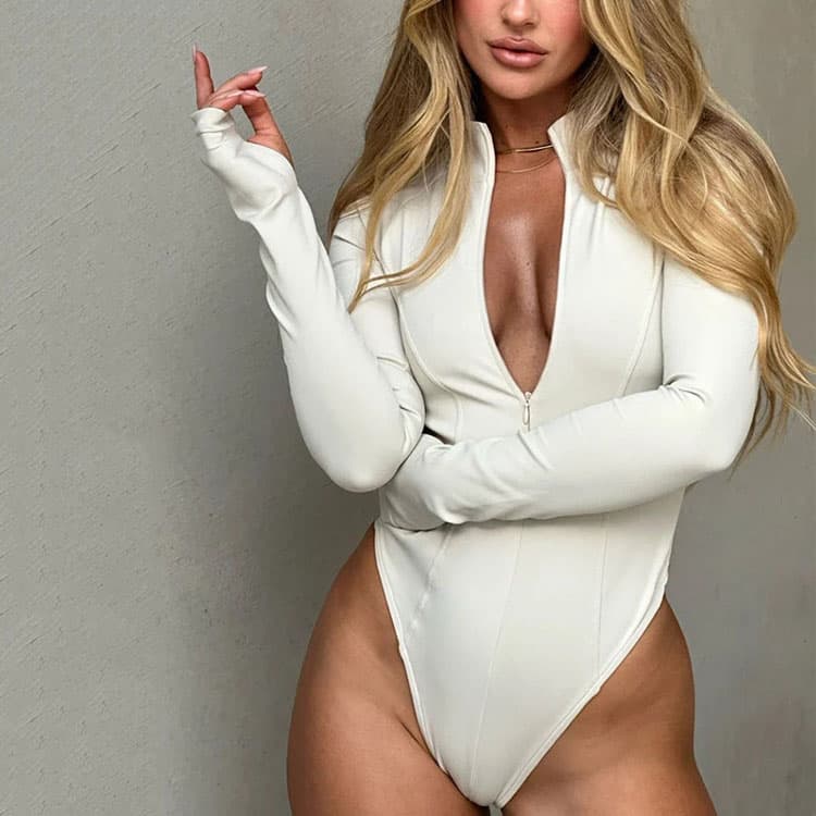New Sexy White Bikini High Waist High Cut Swimsuit Long Sleeve One Piece Swimwear