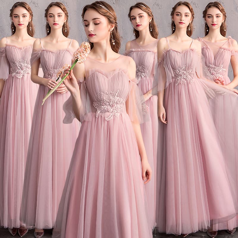 Embroidered Bridesmaid Dresses Custom logo Mesh Evening Dress Factory Directly High End Long Host Dress Wholesale