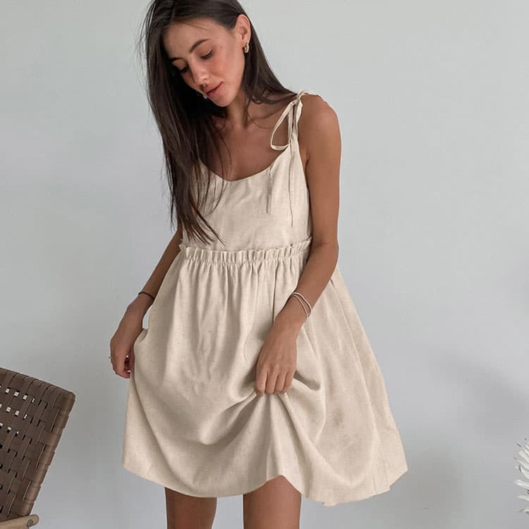 New Cotton Dress for Women 2025 Summer New Holiday Style Loose Suspender Casual Dress a Line Mini Dress