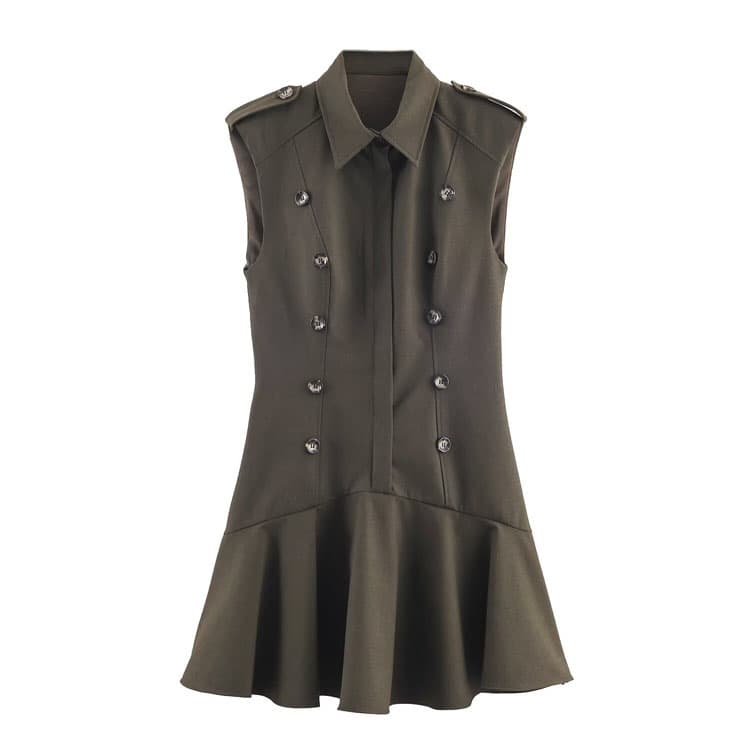 Fashion Women Mini Dress Versatile Patchwork Pleated Dress with Button Wholesale Casual Dress Sleeveless
