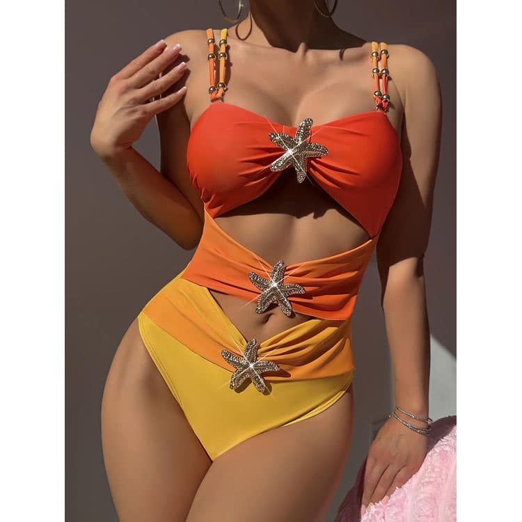 2026 Wholesale Gradient Hollow Out Star Bikini 2026 New Arrival Simple Delicate Backless Swimsuit Set