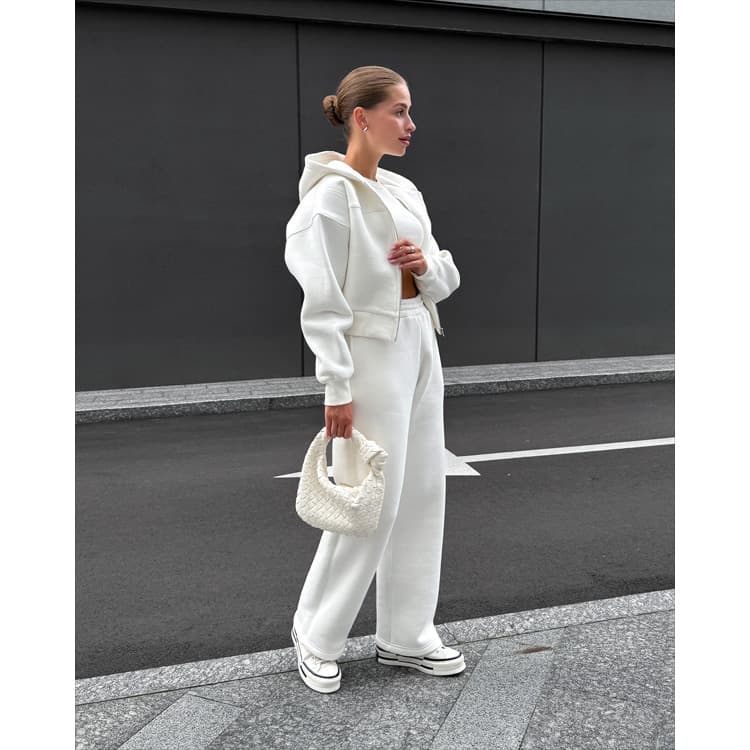 Wenshuo Hooded Loose Top Wholesale Stylish Simple Tracksuit Custom logo Solid Color Sports Set Factory Direct
