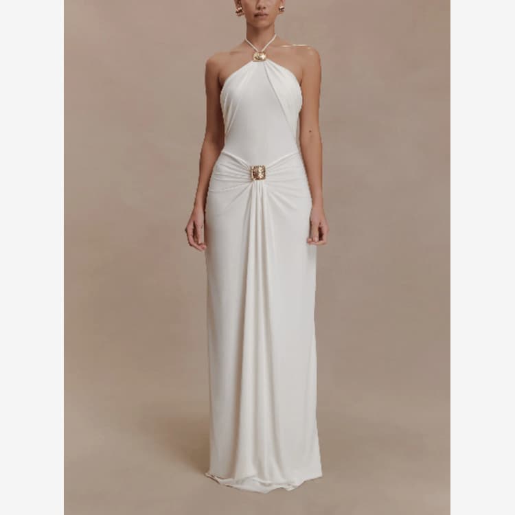 Wenshuo Halter Fitted Dress Wholesale Bandage Evening Dress Custom logo Solid Color Long Dress Factory Direct