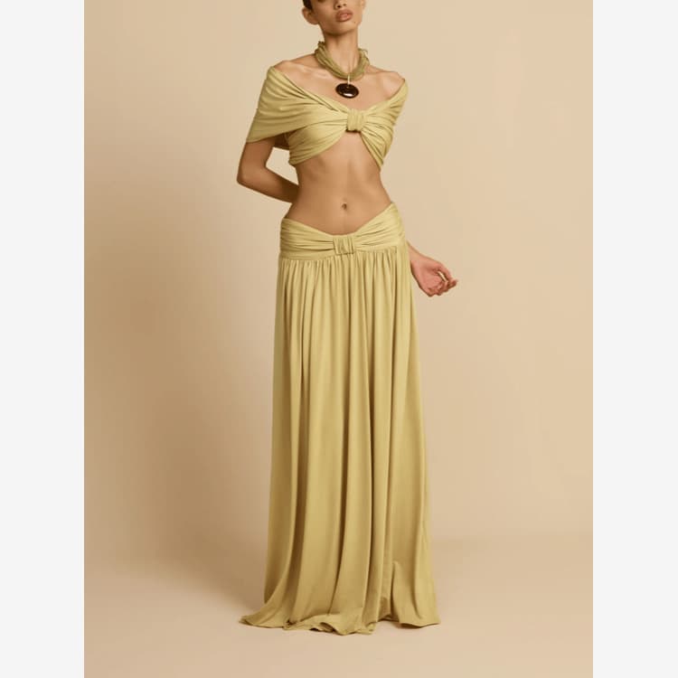 Wenshuo Sexy Cropped Dress Wholesale Pleated Maxi Dress Custom logo Off the Shoulder Dress Factory Direct