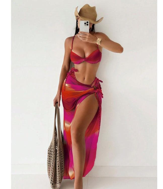 Gradient Sexy Push up Bikini Three Piece Set 2025 New Elegant Luxury Hot Spring Beach Swimwear Set