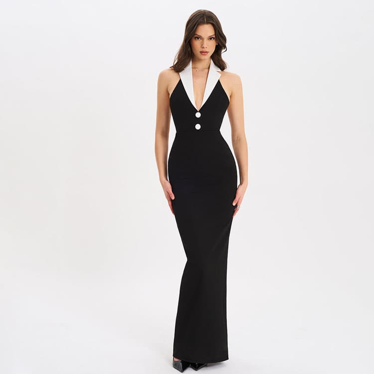 Halter Neck V Neck Dress Custom logo Slim Fit Stretch Dress Factory Direct Sleeveless Backless Dress Wholesale