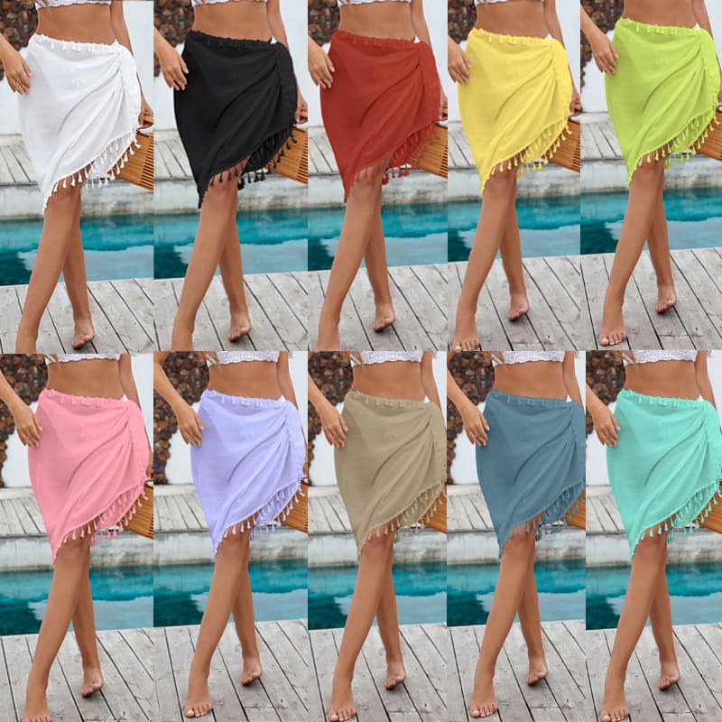 Hot Sale Sexy Beach Bikini Cover up Holiday Sun Protection Dress Tassel Sarong
