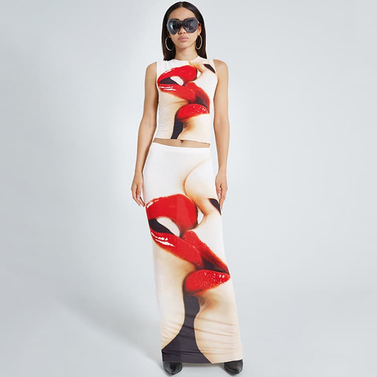 Wenshuo Sleeveless Printed Dress Wholesale Slim Fit Dress Set Custom logo Stylish Bodycon Dress Factory Direct