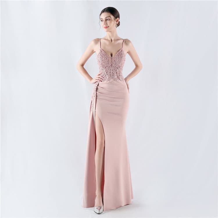 Sexy Suspender Fishtail Skirt Custom logo Embroidered Evening Dress Directly Heavy Duty Split Long Skirt Wholesale