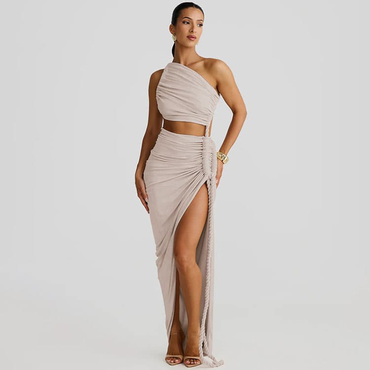 Off Shoulder Drawstring Dress with Custom logo Fashionable Design Hip Skirt Wholesale Sexy Backless Long Skirt Factory Directly